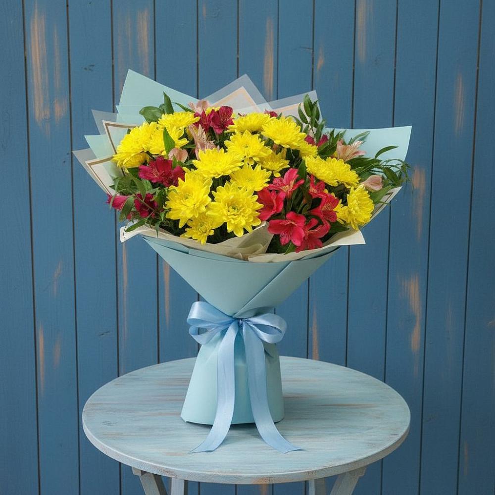 Букет цветов из: Альстромерии и Хризантемы в Курумоч