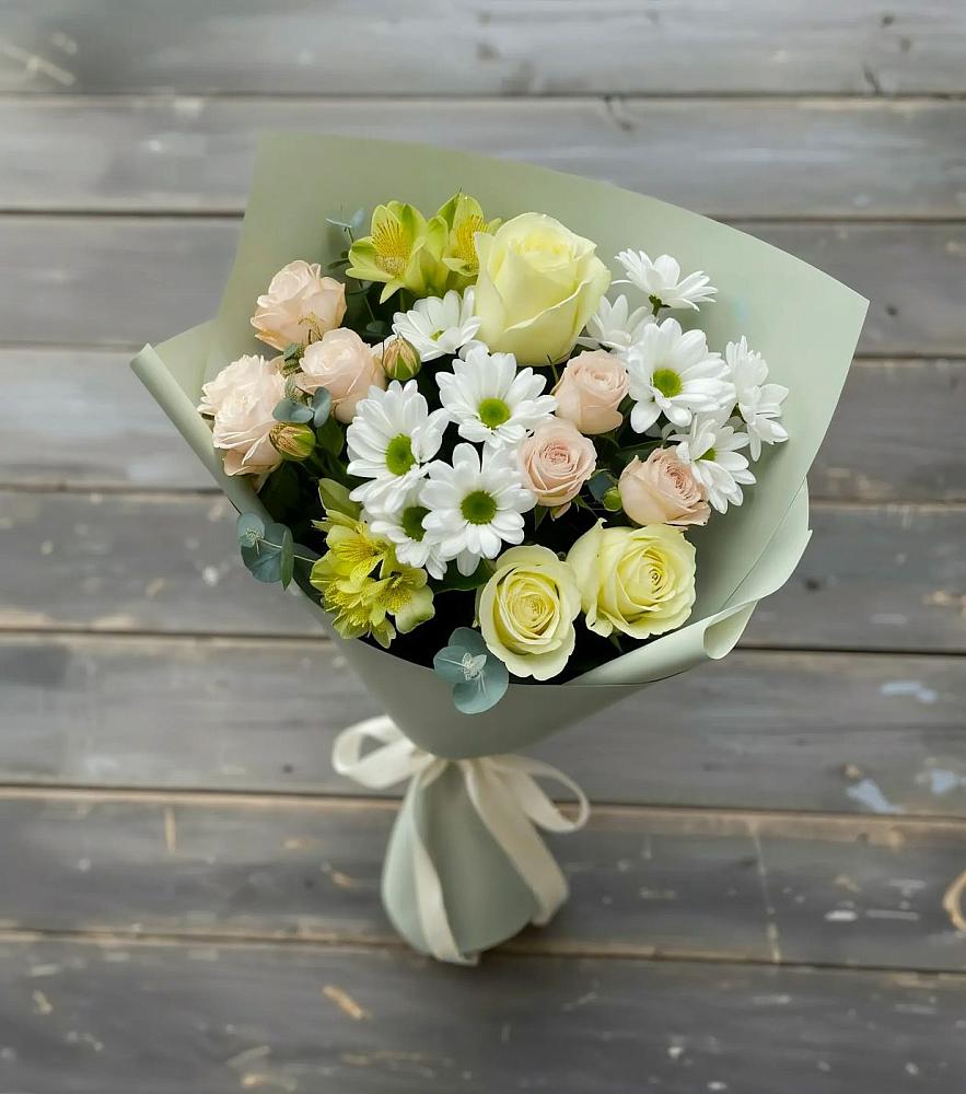 Букет цветов из: Альстромерии, Розы и Хризантемы в Курумоч