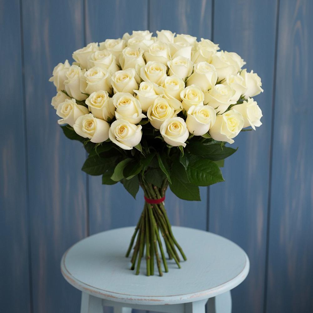 Букет 51 Белая роза Эдлесс Лав в Курумоч