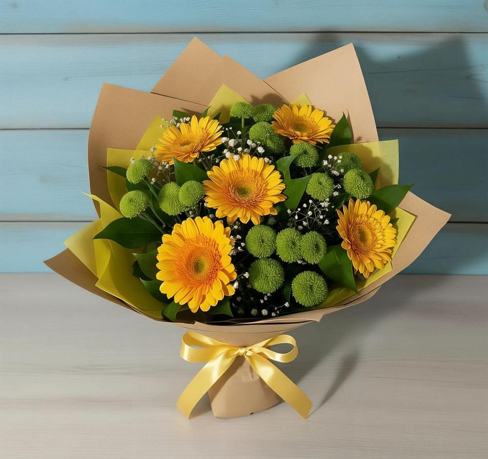 Букет цветов из: Герберы и Хризантемы в Курумоч