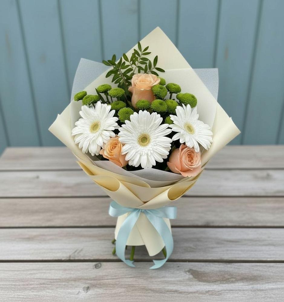 Букет цветов из: Герберы, Розы и Хризантемы в Курумоч