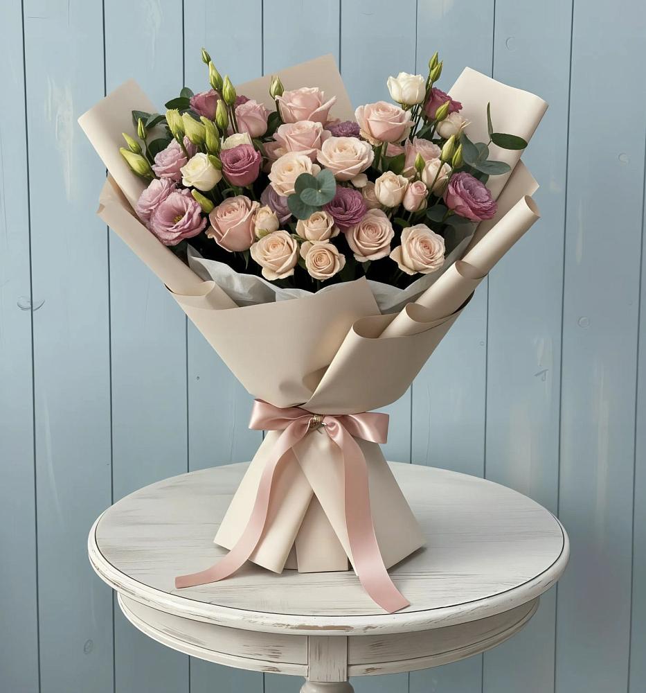 Букет цветов из: Розы и Лизиантусы в Курумоч