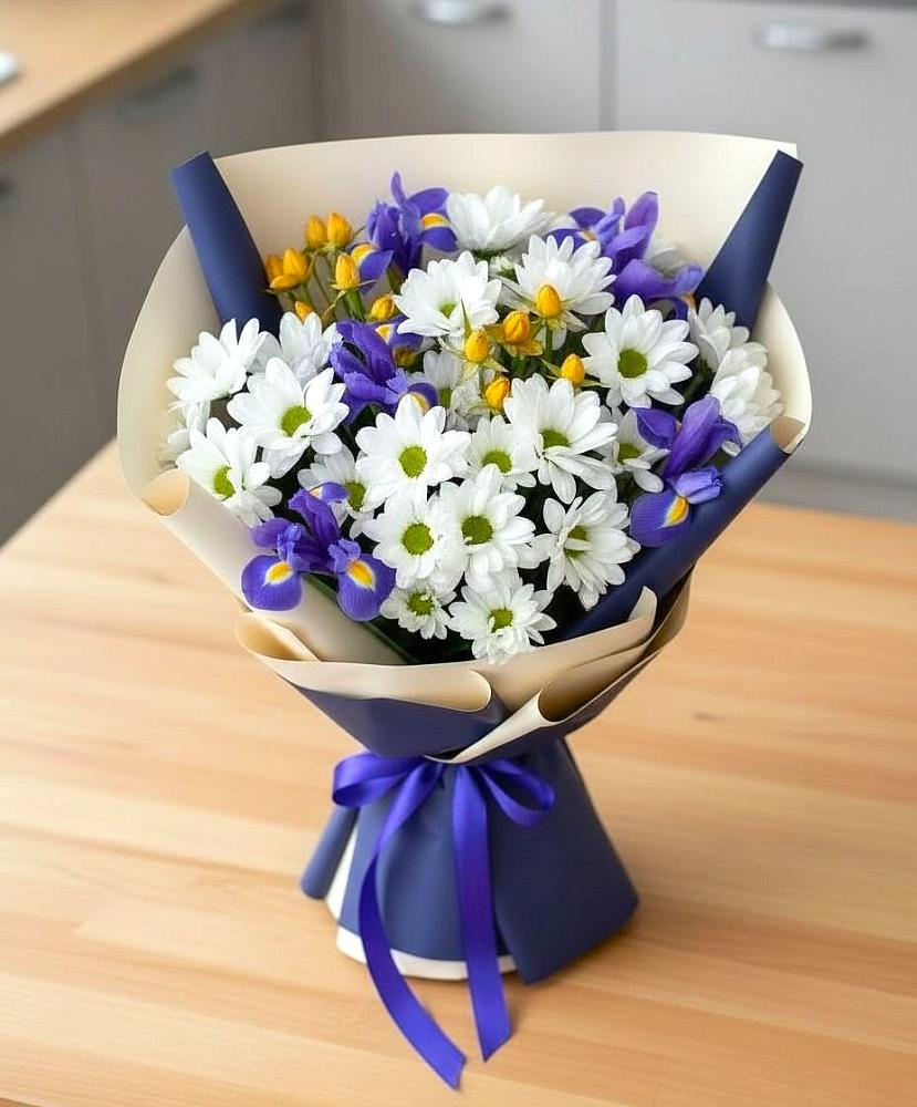 Букет цветов из: Розы, Ирисы и Хризантемы в Курумоч