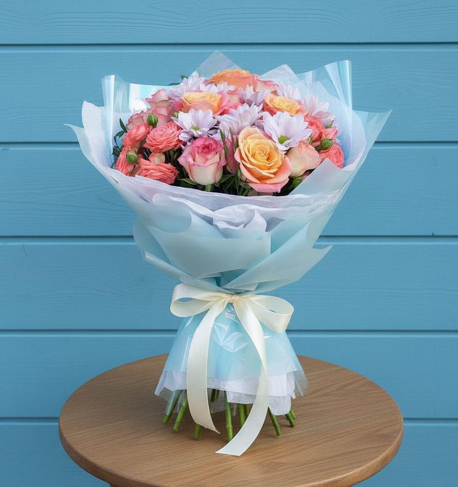 Букет цветов из: Хризантемы и Розы в Курумоч