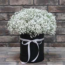 Цветочная композиция из Гипсофила в шляпной коробке в Курумоч