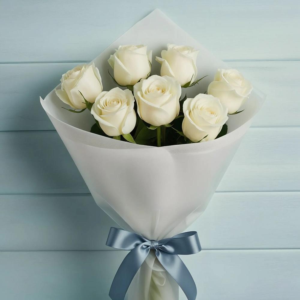 Букет 7 Белых роз Эдлесс Лав в Курумоч